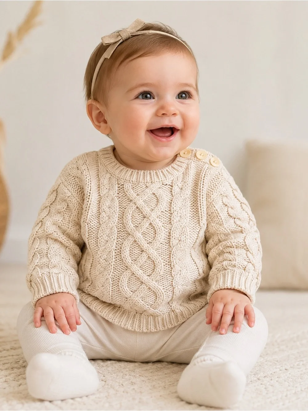 Baby Gap Neutral Cream Cable Knit Baby Cotton Sweater